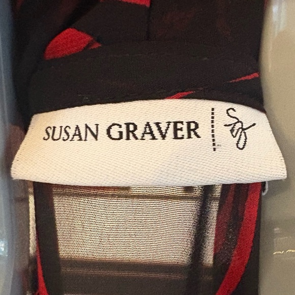 Susan Graver Chiffon Duster Vest Black Red Size M - Picture 4 of 7